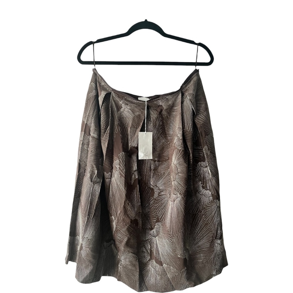 TSE Silk Skirt Mushroom Brown with Silver Embroidery Size 12 NWT